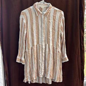 Surf Gypsy Striped Button-Front Tunic in White and Tan